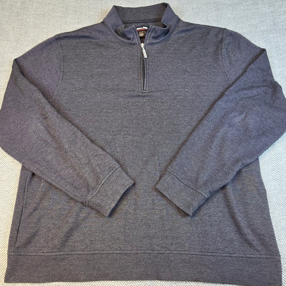 Kirkland Signature Mens XL 1/4 Zip Pullover Charcoal Gray Textured Jersey Knit
